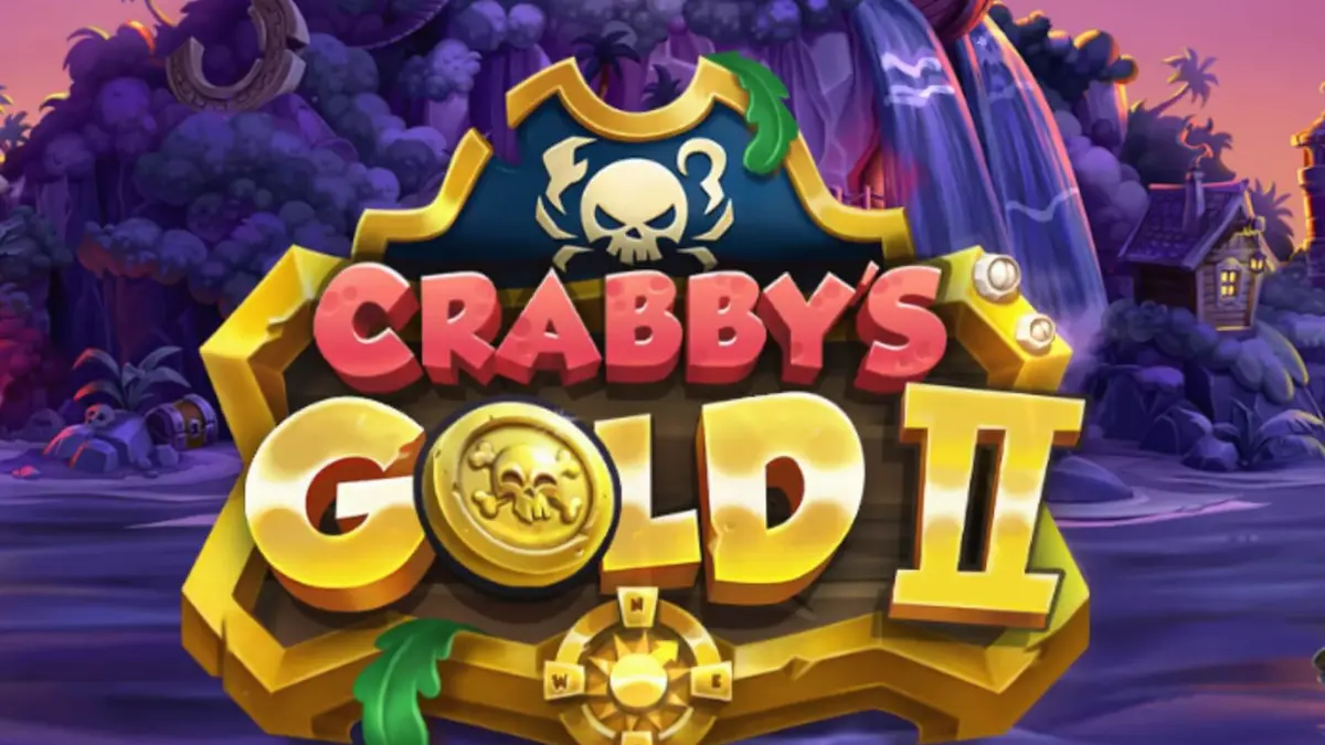 Tampilan visual slot bajak laut Crabby’s Gold 2 dengan latar belakang pulau berkabut